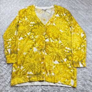 Isaac Mizrahi Live Cardigan Large Yellow Floral Print Cottagecore Boho Brunch
